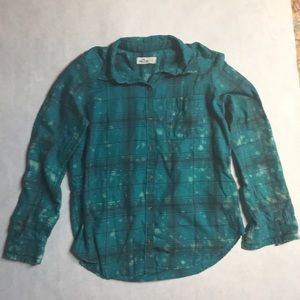 Hollister bleach splatter plaid top sz S